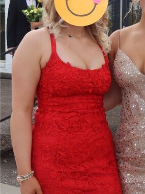 Sherri Hill Red Floral Lace Mini Dress
